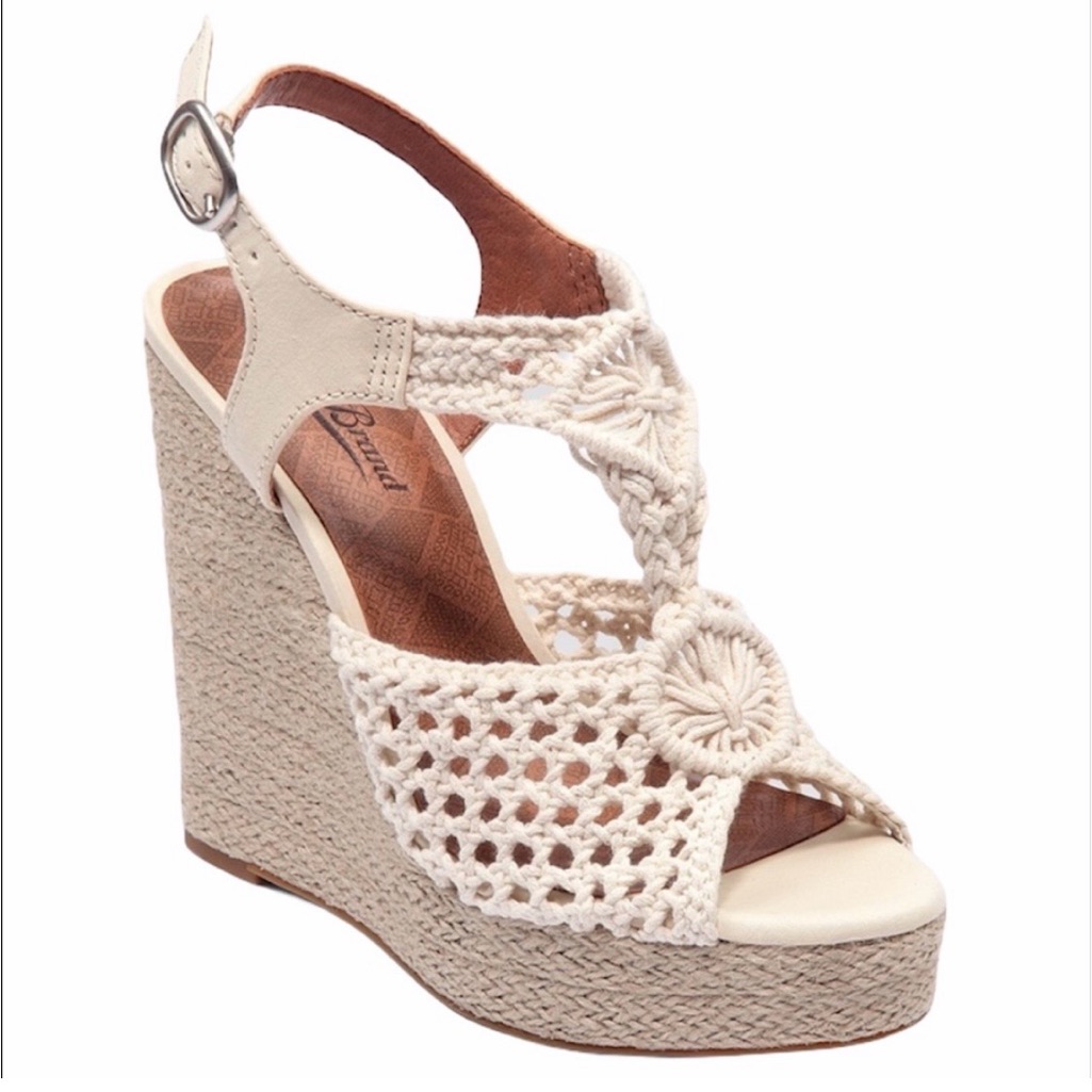 Lucky Brand Women's Cream Crochet Boho Espadrille Wedge Sandals